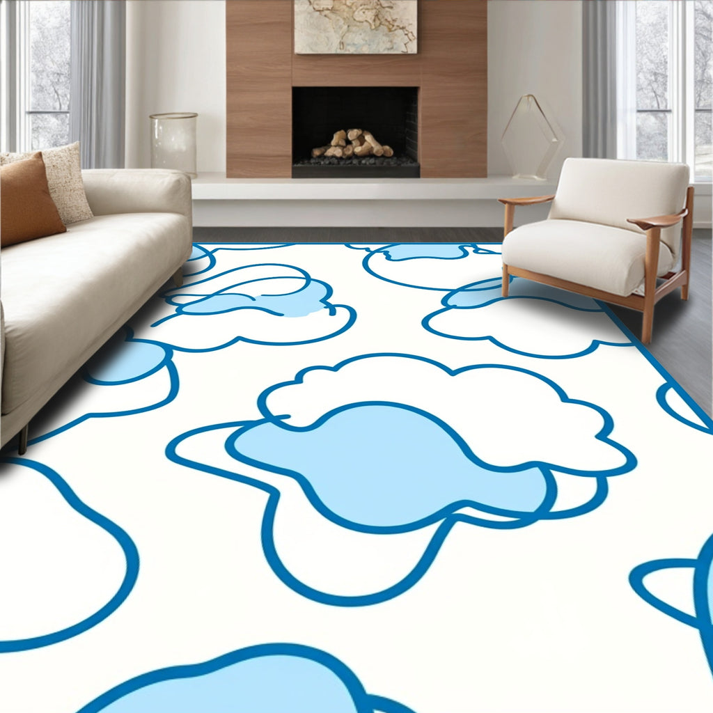 Whimsical Blue Cloud Contour Rug