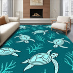 Teal Sea Turtle Coral Scene Rug