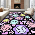 Whimsical Smiley Hearts and Flowers Rug