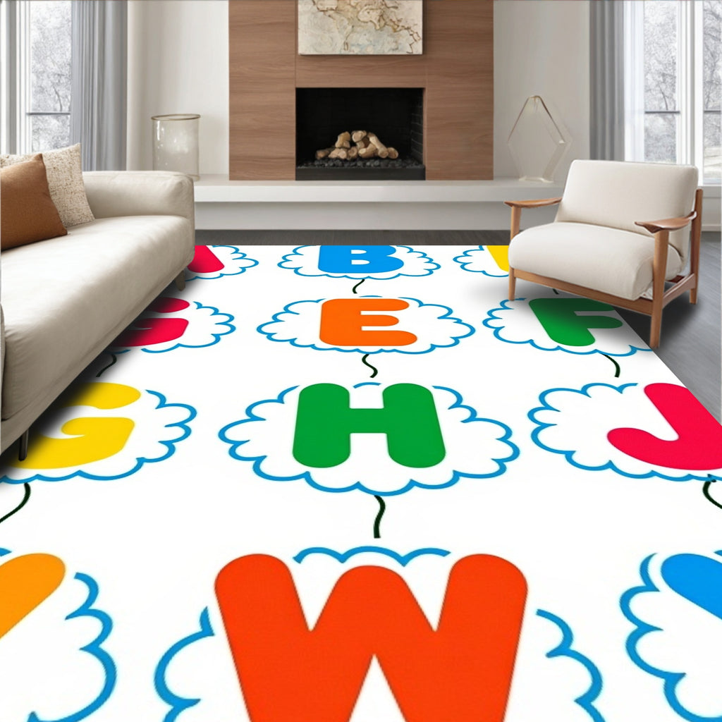 Playful Alphabet Cloud Collage Rug