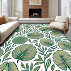 Green Fern and Shell Botanical Arrangement Rug