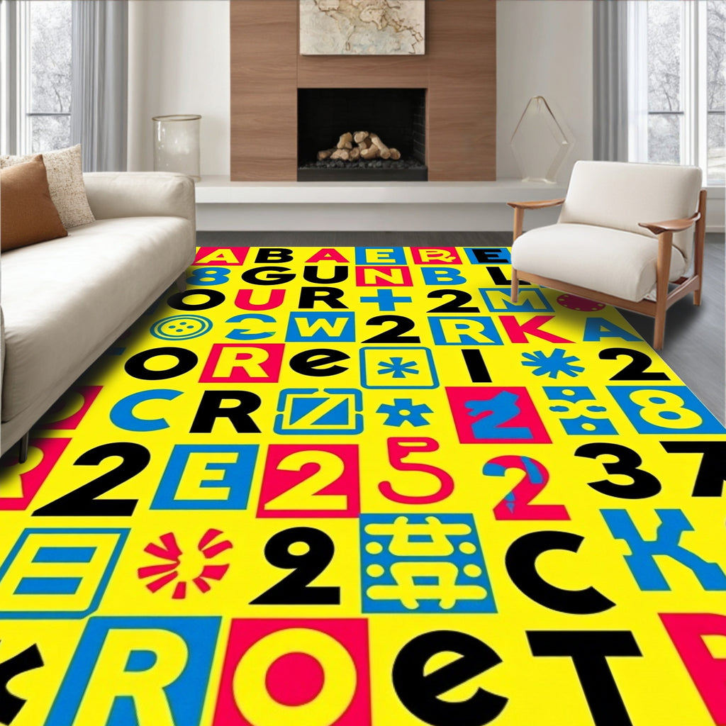 Bold Colorful Typographic Collage Rug