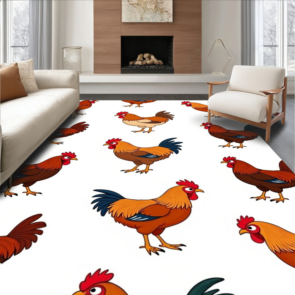 Whimsical Rooster Chicken Farm Animals Rug