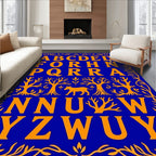 Orange Alphabet Trees Animal Blue Rug