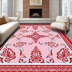 Crimson Red Damask Scroll Medallion Rug