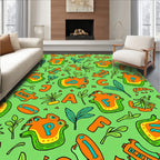 Playful Orange Alphabet Animals Green Background Rug