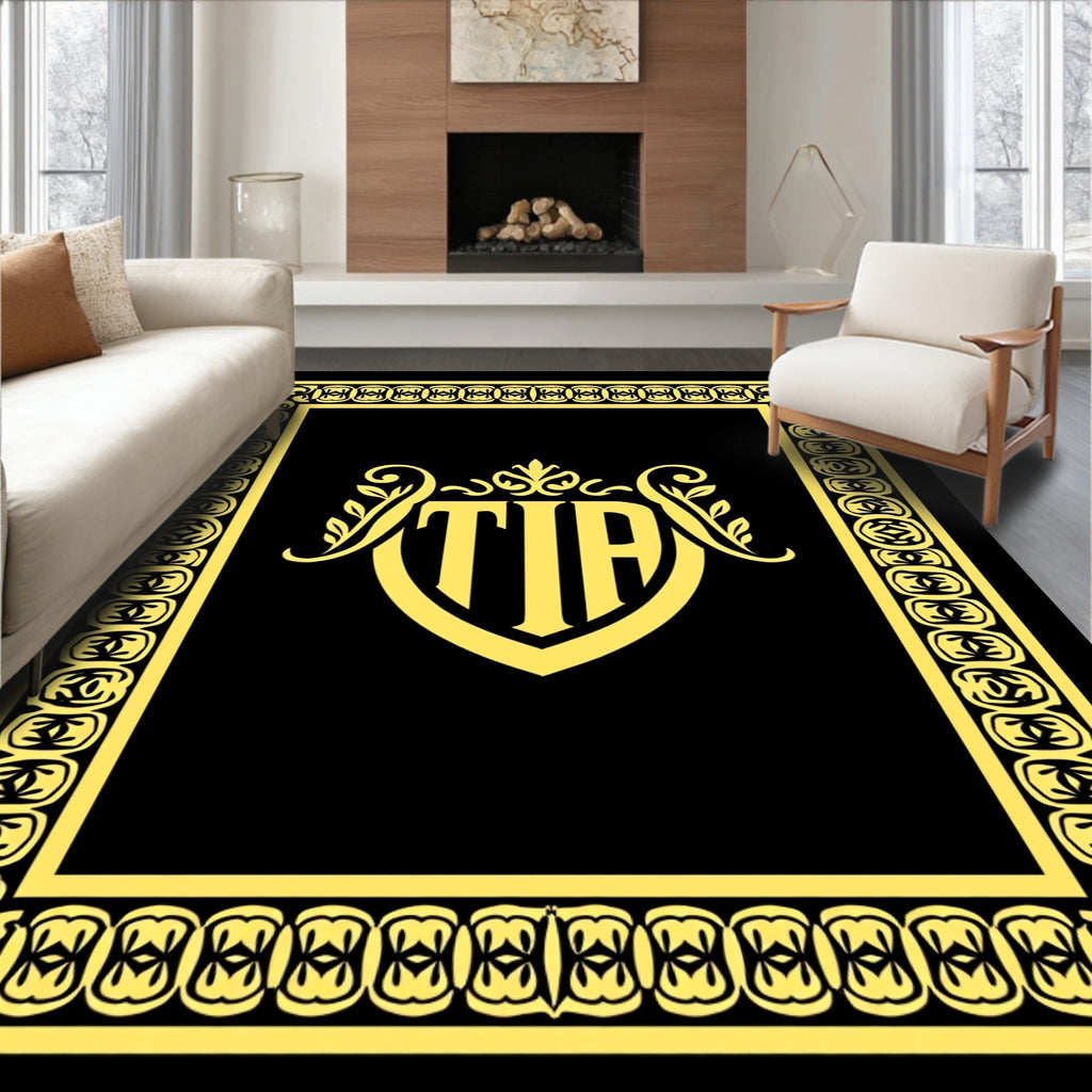 Black Gold Baroque Shield Crest Rug