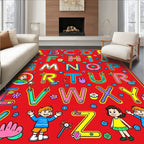 Bright Alphabet Characters Floral Border Rug