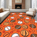 Orange Baseball and Basketball Balls Rug