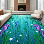 Oceanic Seahorses Amidst Kelp Forest Rug