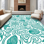 Teal Seashell Starfish Swirls Rug
