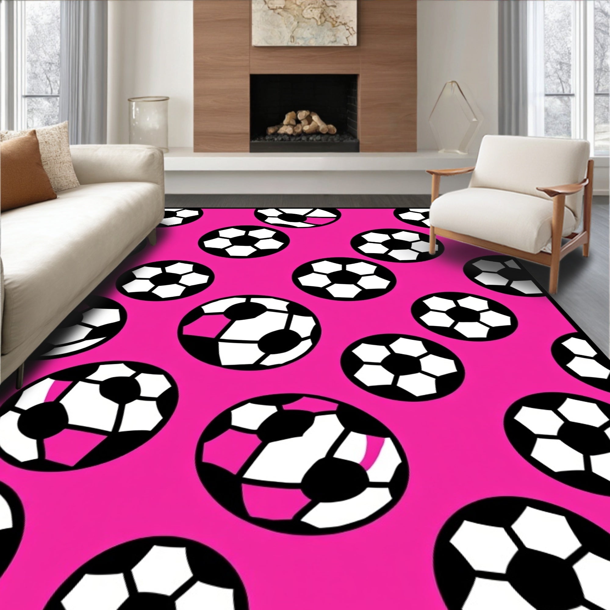 Pink Soccer Ball Scatter Rug