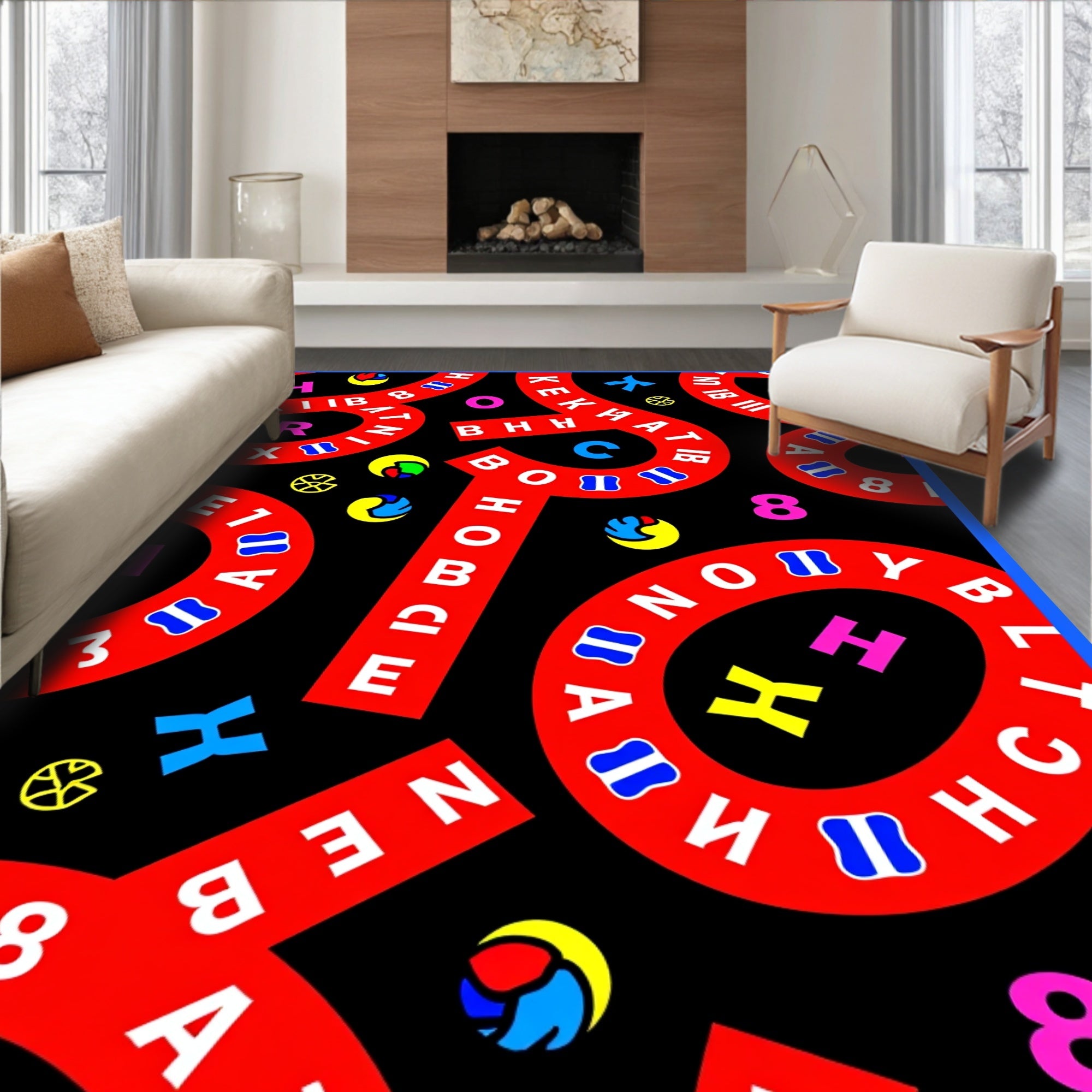 Bold Red Alphabet Circles Rug