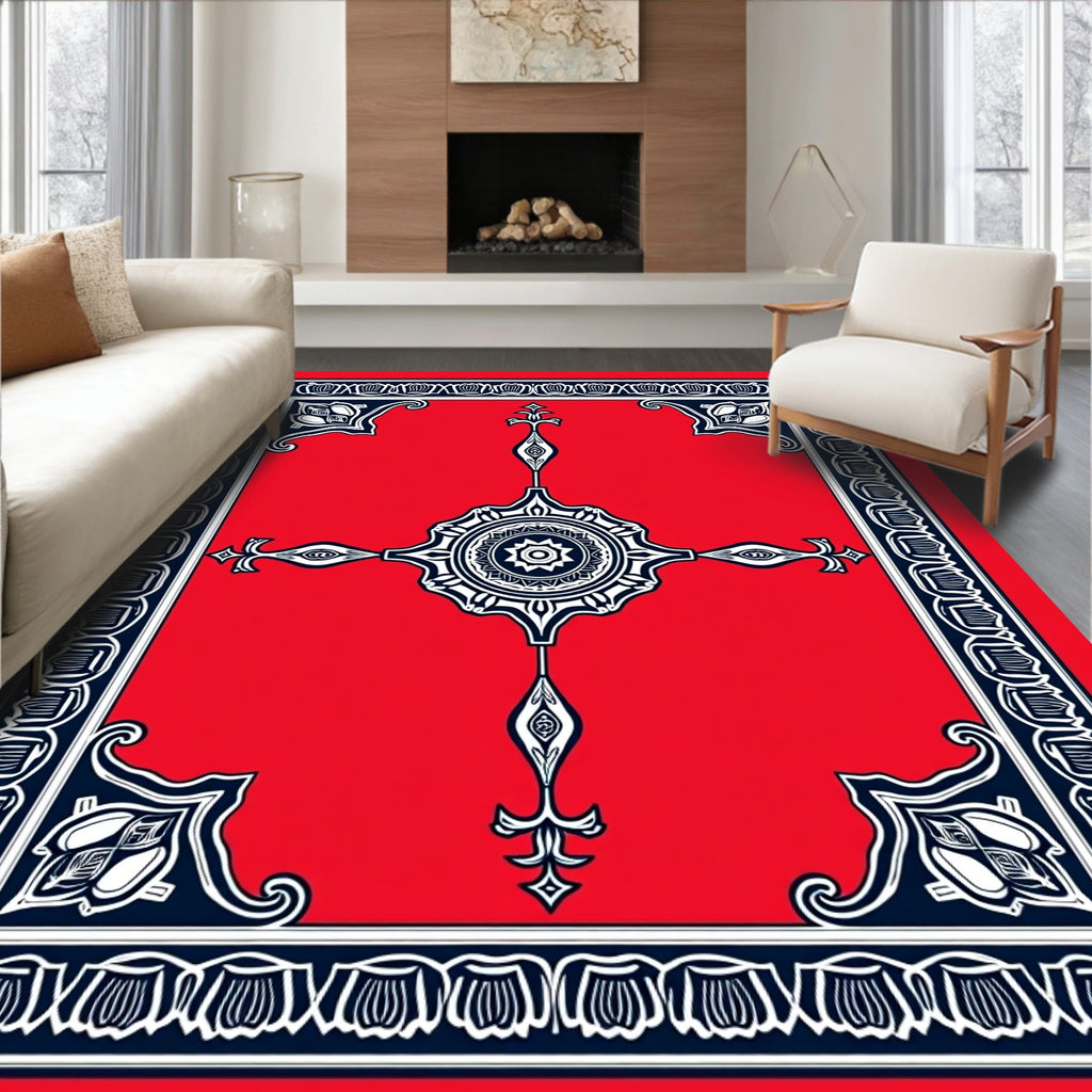Red Starburst Medallion Indigo Border Rug