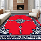 Red Starburst Medallion Indigo Border Rug