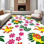 Whimsical Yellow Dinosaur Floral Garden Rug