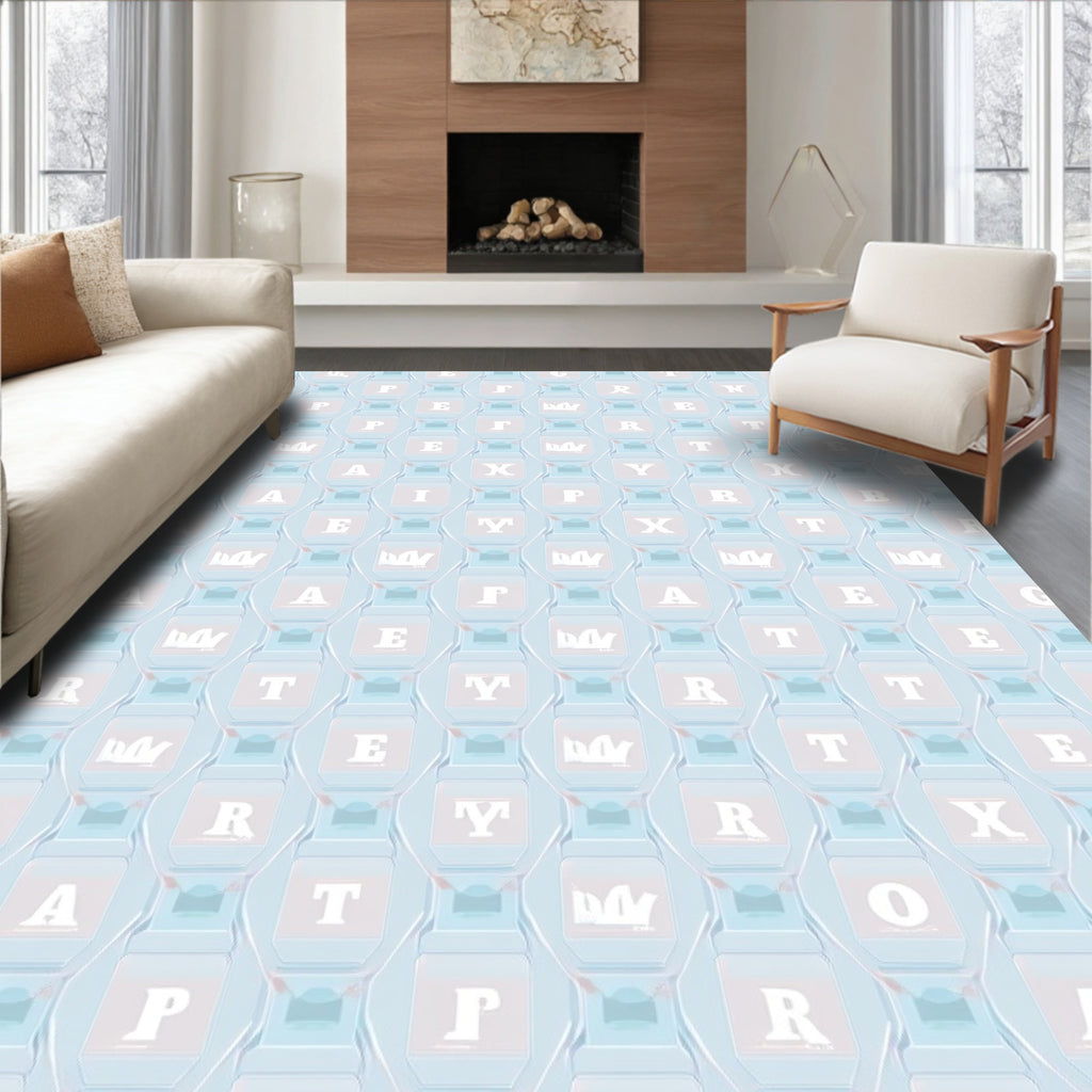 Pale Blue Geometric Alphabetic Grid Rug