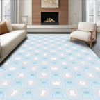 Pale Blue Geometric Alphabetic Grid Rug
