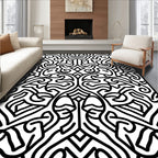Intricate Black White Abstract Symmetry Rug