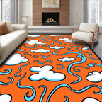 Whimsical Orange Sky Cloud Swirl Rug