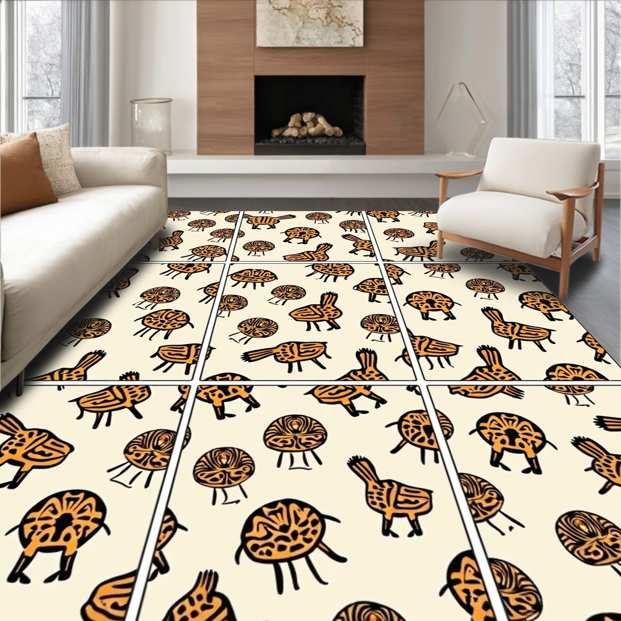 Tribal Animal Circle Figures Rug