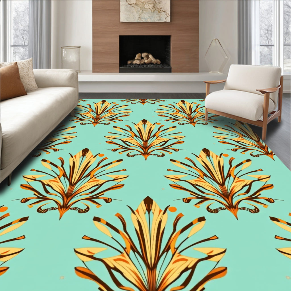 Art Deco Golden Laurel Aqua Rug