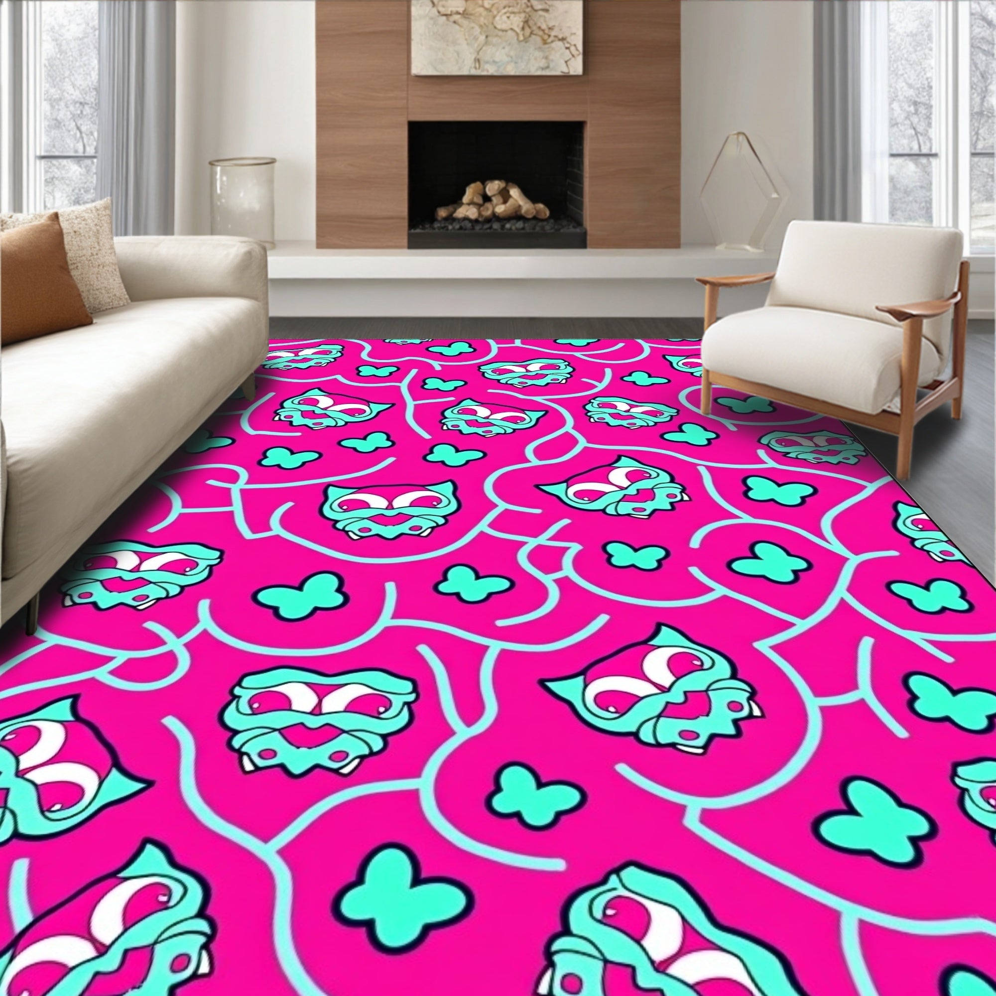 Whimsical Cartoon Butterfly Owl Rug