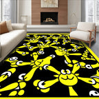 Whimsical Yellow Characters Black Background Rug