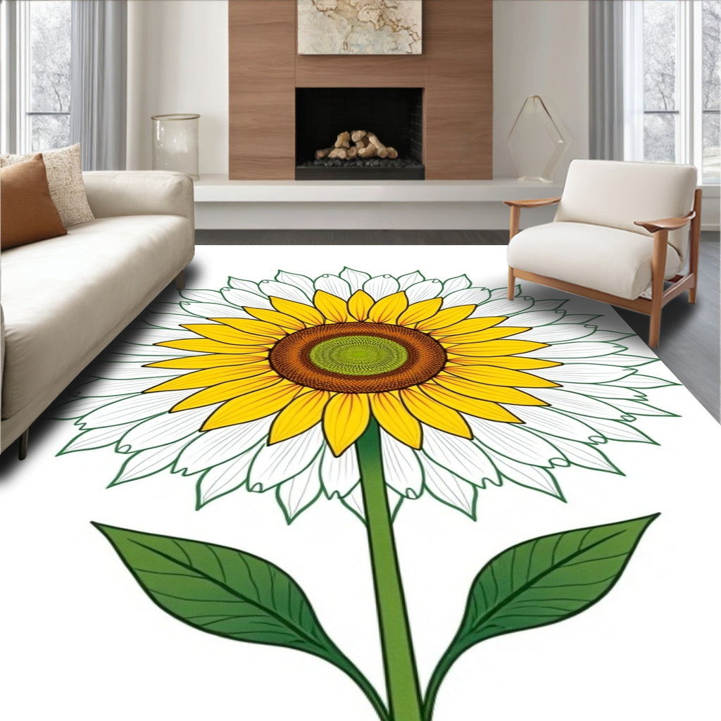 Golden Yellow White Layered Sunflower Bloom Rug