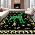 Green Dog Yellow Starburst Snowflake Border Rug