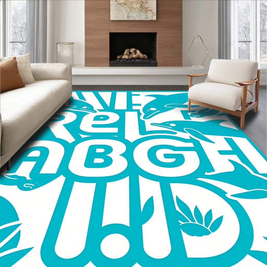 Aqua Dolphin Alphabet Aquatic Scene Rug