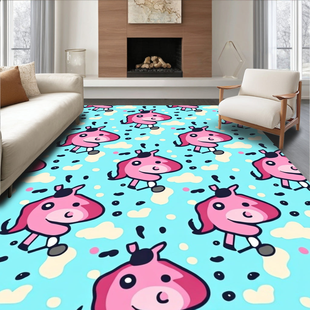 Whimsical Pink Pony Sky Clouds Rug
