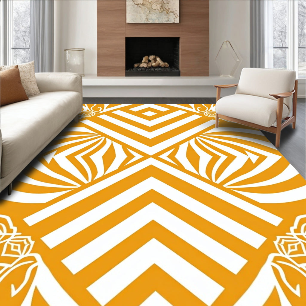 Bold Orange White Geometric Chevron Rug