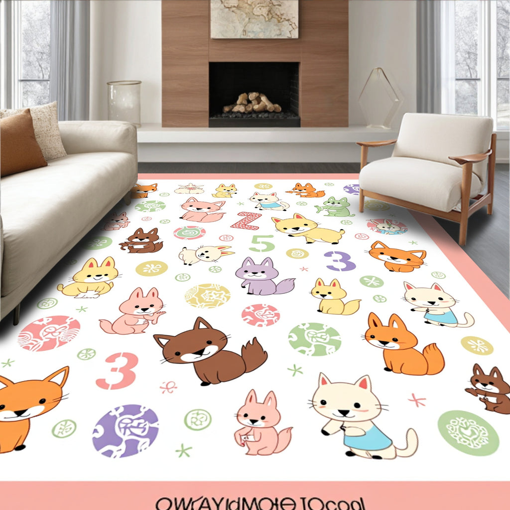 Playful Kawaii Animals Colorful Circles Numbers Rug
