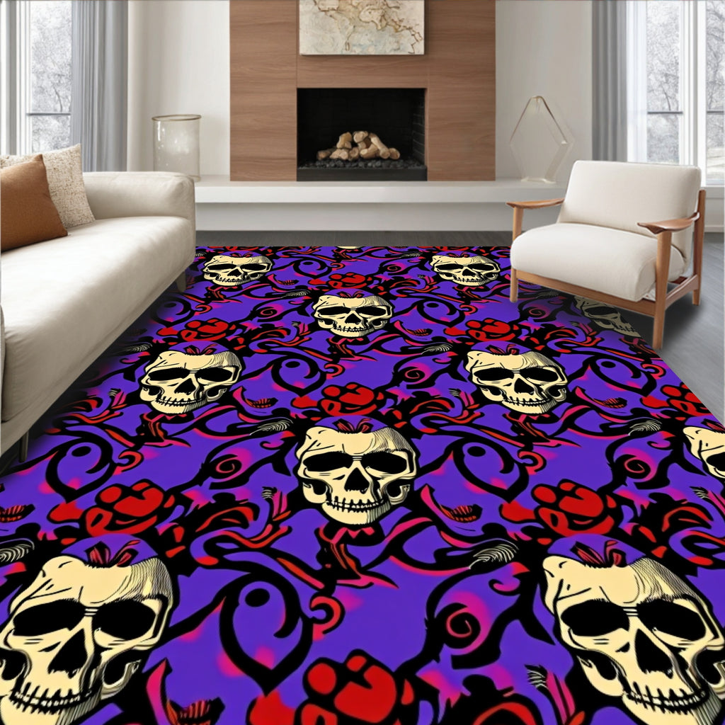 Gothic Skull Rose Swirls Rug