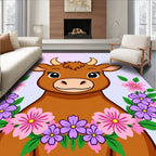 Brown Cow With Floral Garland Accents Rug