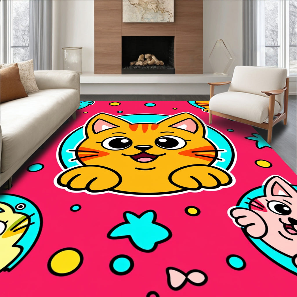 Cute Orange Cat Kawaii Collage Rug