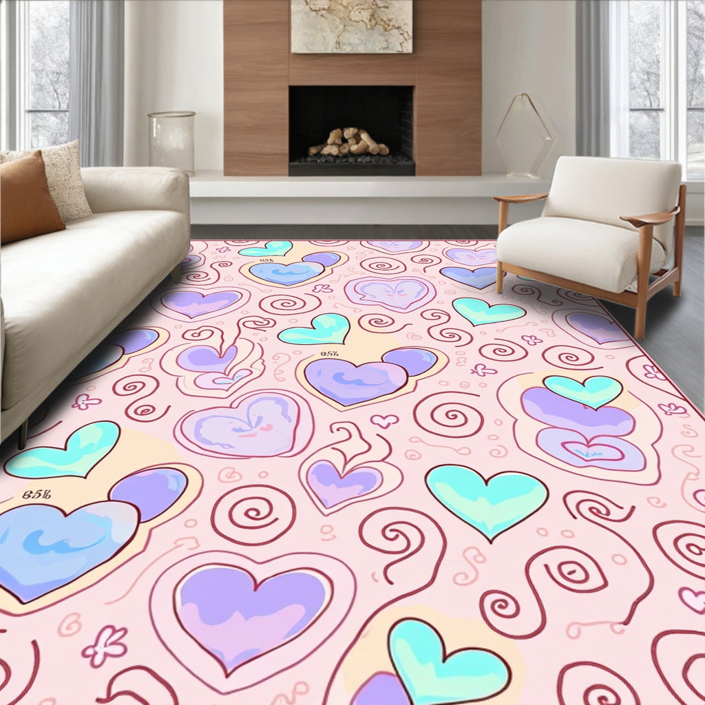 Pastel Hearts Swirl Whimsical Garden Rug