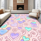 Pastel Hearts Swirl Whimsical Garden Rug