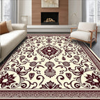 Crimson Floral Medallion Botanical Scroll Rug