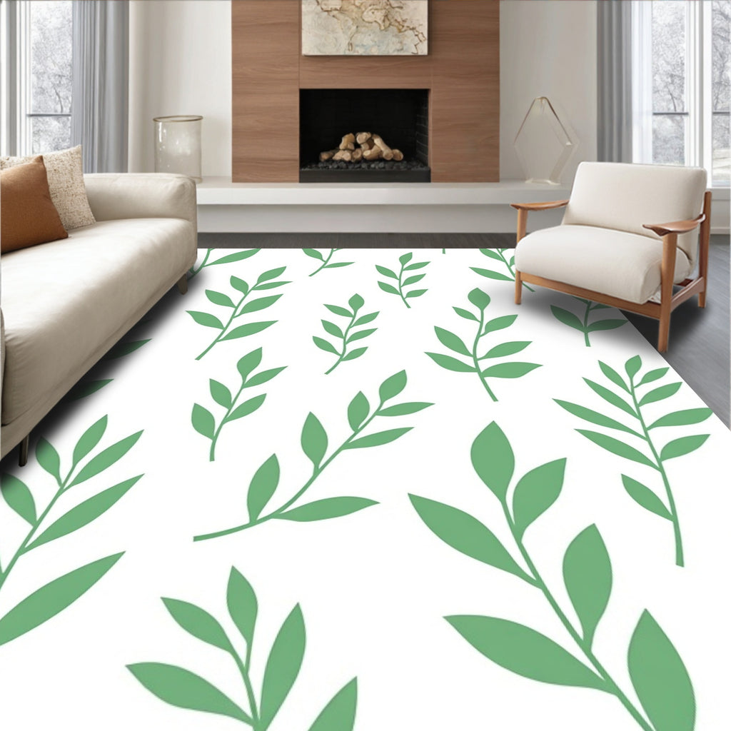 Soft Green Leafy Branch Arrangement Rug