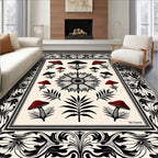 Crimson Black Mushroom Floral Frame Rug