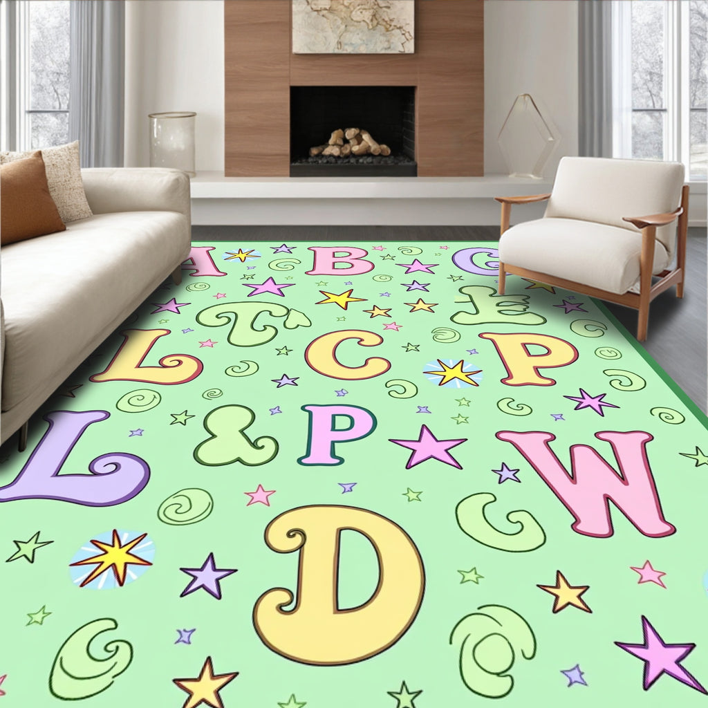 Pastel Alphabet Stars and Swirls Rug