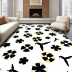 Bold Black Yellow Geometric Flower Rug