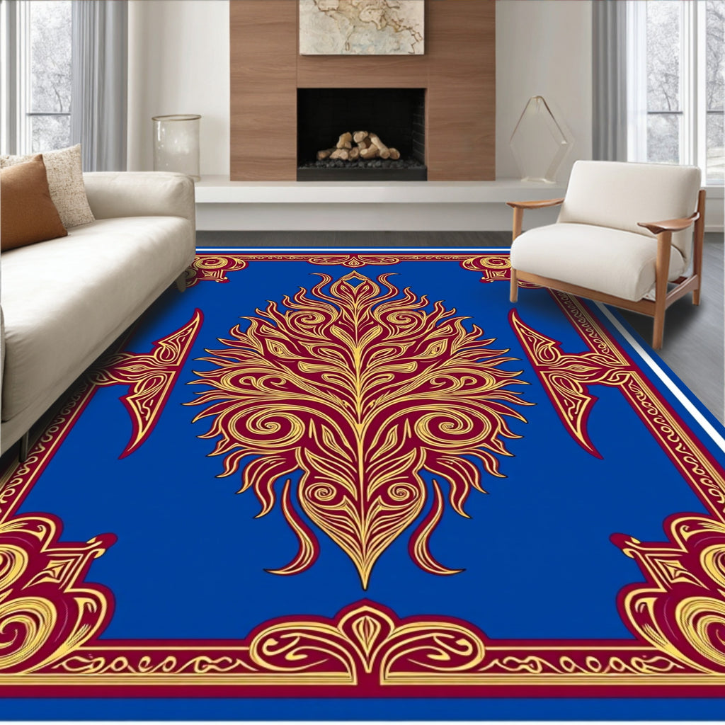 Crimson Gold Floral Medallion Blue Rug