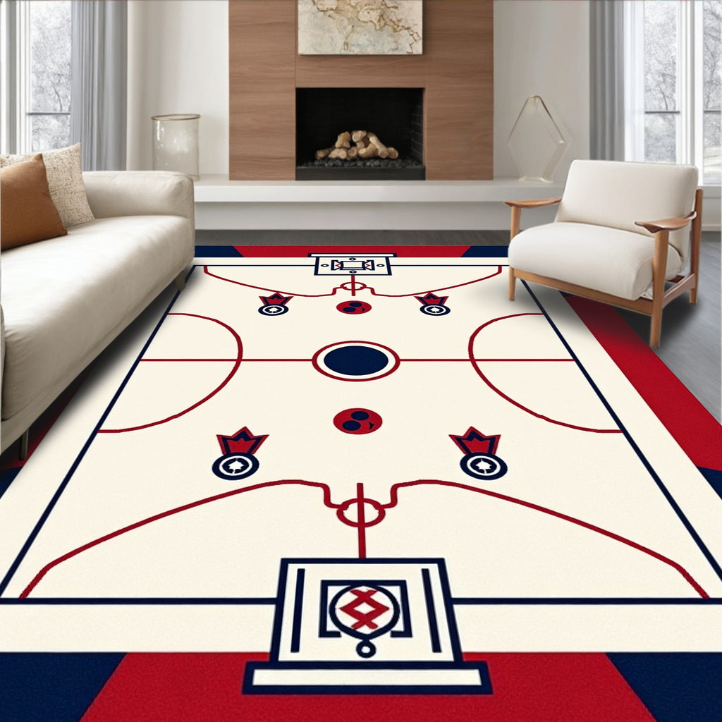 Red Navy Cream Geometric Court Rug