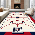 Red Navy Cream Geometric Court Rug