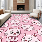 Pink Cat Faces Whimsical Cartoon Rug