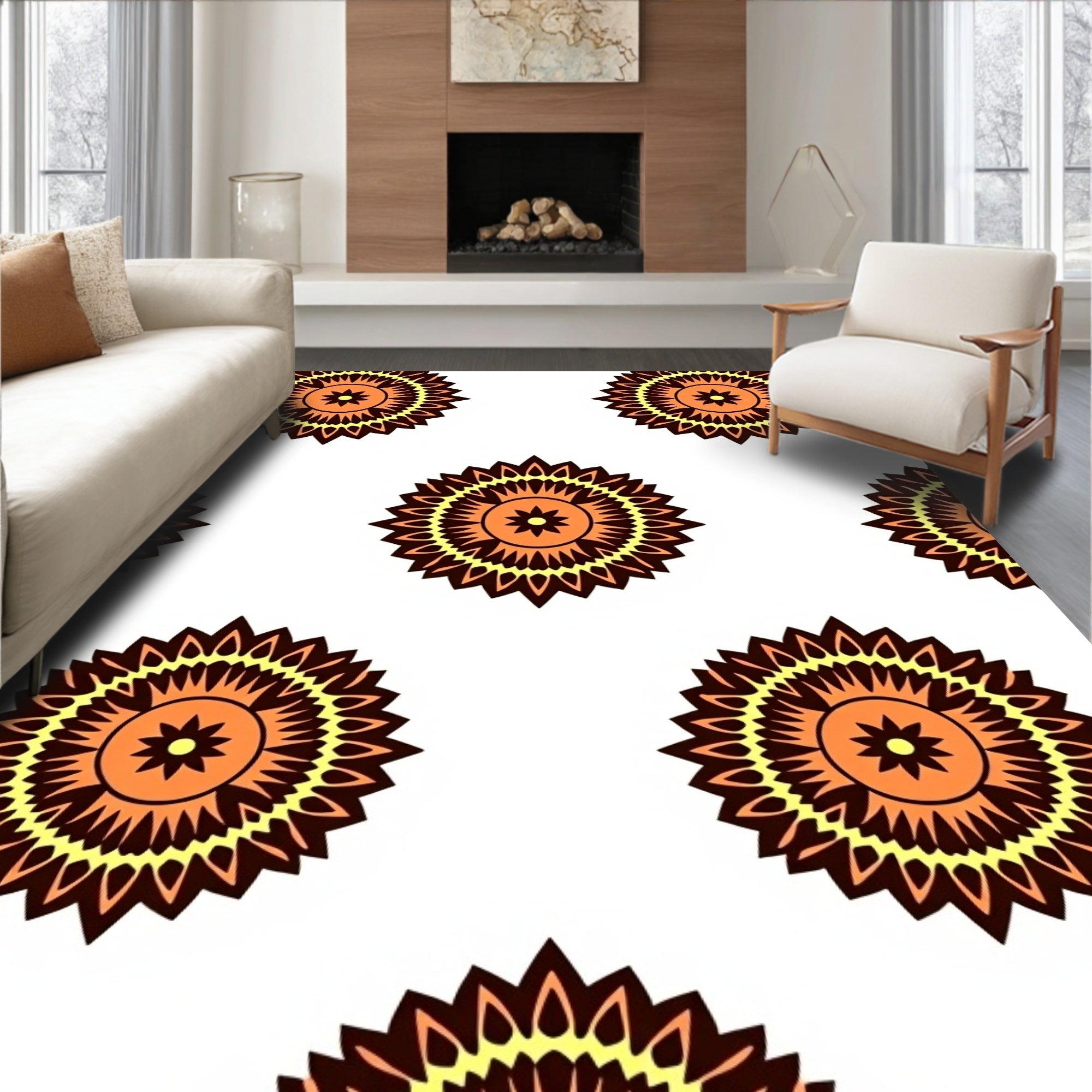Orange Yellow Sunburst Medallion Rug
