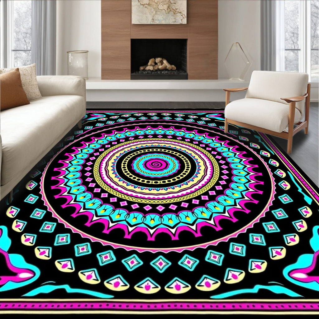 Vibrant Pink Teal Swirl Mandala Rug
